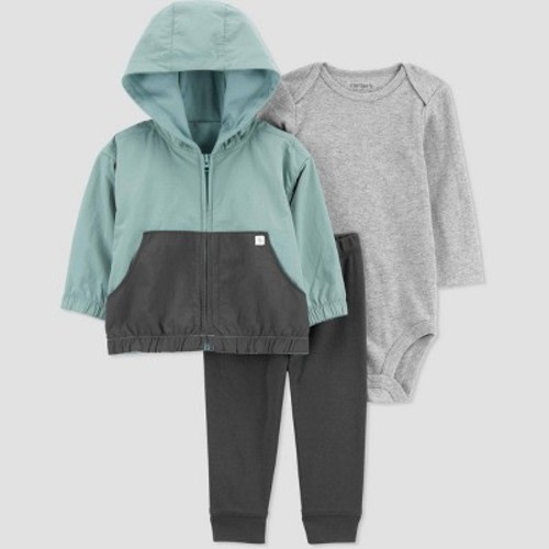 Carter's Just One You® Baby Boys' Colorblock Top & Bottom Set - Gray/Green, Size: 3M