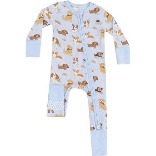 2 Way Zipper Romper, Best Friend Dogs Blue - Angel Dear | Maisonette