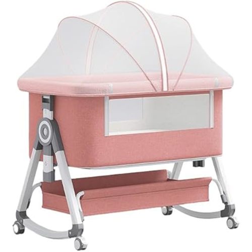Baby Bassinet,3 in 1 Baby Bassinets Bedside Sleeper with Wheels and Mosquito Net,Bedside Bassinet for Baby with Comfy Mattress, Mattress&Breathable Mesh,Storage Basket