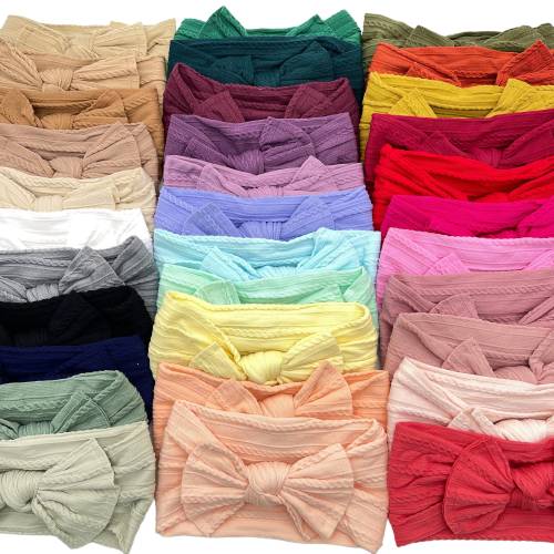Pre-Tied RAW EDGE Bow Headwraps - Cable Knit Nylon -Soft Baby/Toddler Headband - Newborn headband - 39 colors available - match any outfit!
