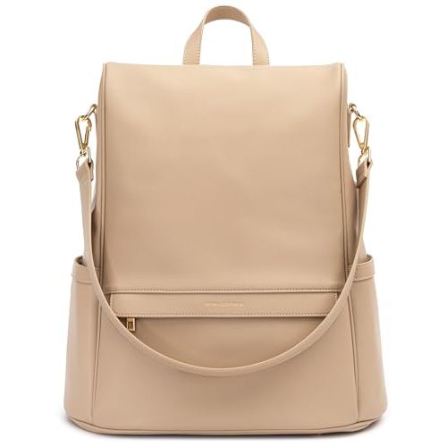 MIA + SOPHIA Leather Diaper Bag Backpack with USB Charging port, Changing Pad, Stroller Straps, and Bottle Holder (Beige Mia)