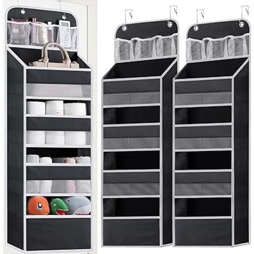 2 Pack Over the Door Organizer, 5-Shelf Hanging Storage Organizer with Clear Window 4 Large Capacity Pockets, Swing-Proof Foldable Behind Door Storage Shelf for Kicthen Bedroom Nursery Kids Toys Shoes