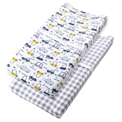 Little Star Organic Nursery Babies Changing Pad Cover, 2 Pack, Vroom-Room