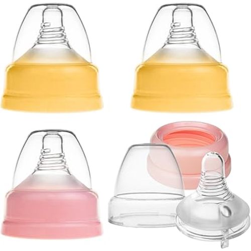 Nenesupply 4 Sets of Nipple Ring Cap Compatible with Nenesupply Baby Bottle Silicone and Avent Bottle Nipple Collar Anti Colic Level 1 for 0+ Month Infant Slowest Flow for Newborn Babies