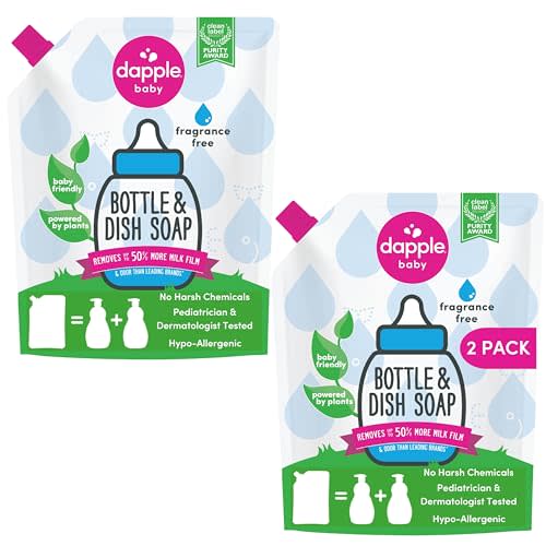 Dapple Baby Bottle Soap, Hypoallergenic Dish Soap for Baby Bottles, Powered by Plants, Fragrance Free, 34 Fl Oz (Pack of 2)