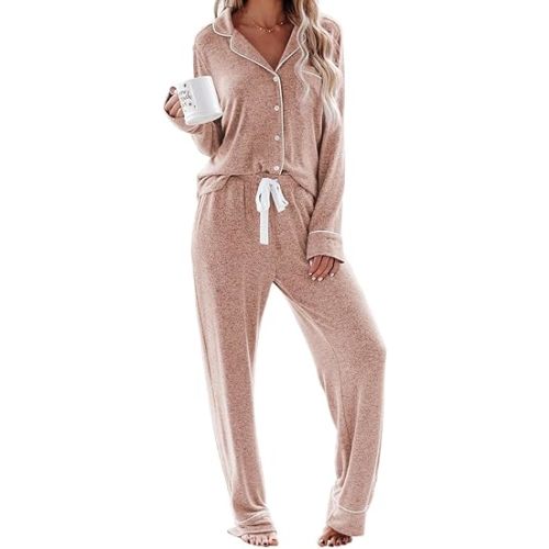 Aamikast Women's Pajama Sets Long Sleeve Button Down Sleepwear Nightwear Soft Pjs Lounge Sets