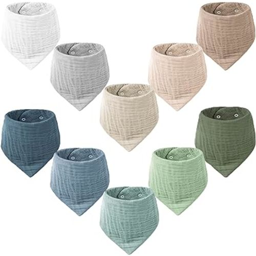 Konssy Muslin Baby Bibs 10 Pack Baby Bandana Drool Bibs 100% Cotton for Unisex Boys Girls
