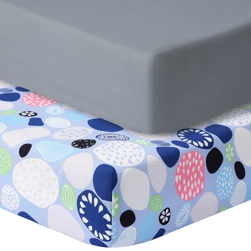 GUNTAIL Baby Crib Sheets for Boys Girls, 2 Pack Fitted Crib Sheet for Standard Crib and Toddler Mattress, Soft Microfiber Baby Sheet 52x28x8in. (Cobblestone & Dark Gray)