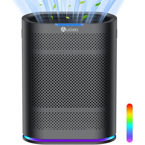 Air Purifiers for Home Large Room Cover 2,100 Ft²,Home Air Purifier with Air Quality Monitor & Aromatherapy,Auto H13 Air Purifier Removes Pets Hair Dust Smoke Odor,with 7 Colors Light(Black)