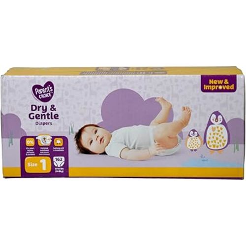 Parent’s Choice Dry & Gentle Diapers, Size 1 (8-14 lbs) - 162 Count