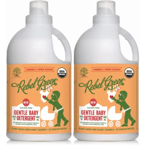 Rebel Green Organic Baby Laundry Detergent - Natural Laundry Soap - Liquid Laundry Detergent - Gentle Laundry Detergent - Chamomile & Orange Blossom Scent - (64 Load Bottles, 2 Pack)