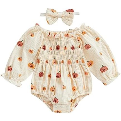 2pcs Infant Baby Girls Romper Dress Headband Long Sleeve Clothing Flowers Newborn Boho Girl Outfit Jumpsuit Clothes