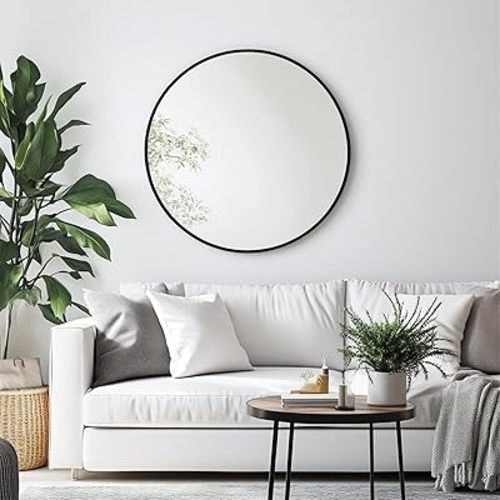 24 inch Circle Wall Mirror - Black Metal Frame