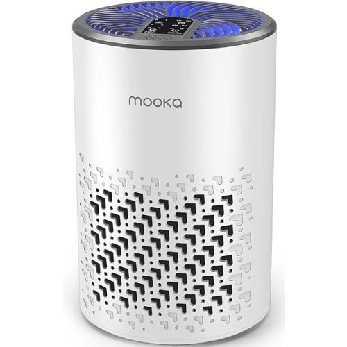 Air Purifiers for Bedroom Home, MOOKA HEPA Air Purifier for Home Pets with Fragrance Sponge for Smoke Dust Pollen Dander Odor, Small Air Purifier with Sleep Mode Night Light Timer, KJ067L, White-Grey