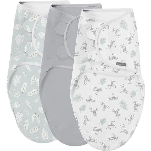 SwaddleMe by Ingenuity Original Swaddle with Easy-Change, 100% Cotton, Improves Sleep & Calms Startle Reflex, 0-3 Months, 3-Pack - Zebra Botanical