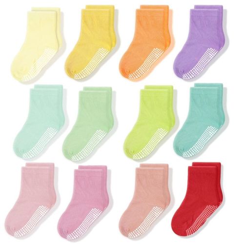 Cozyway Non-Slip Ankle or Crew Grip Infant Socks, 12 Pack for Boys & Girls, Colorful, 6-12 Months