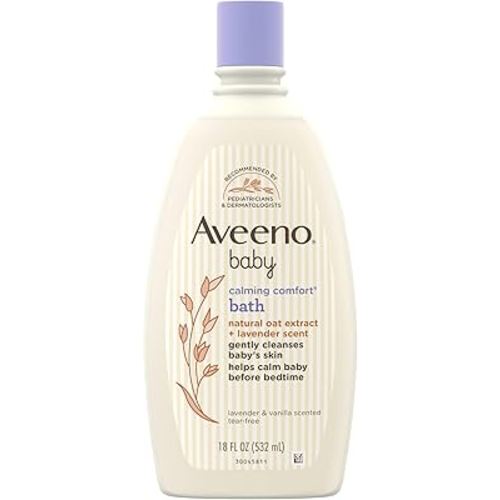 Aveeno Baby Nighttime Calming Comfort Bath, Body & Hair Wash with Relaxing Lavender & Vanilla Scents & Natural Oat Extract, Tear-Free Formula, Paraben-, Phthalate- & Soap-Free, 18 Fl. Oz
