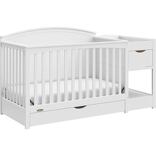Graco Bellwood 5-in-1 Convertible Crib & Changer with Drawer (White) - GREENGUARD Gold Certified, Full-Size Storage Drawer, Converts to Toddler Bed and Full-Size Bed