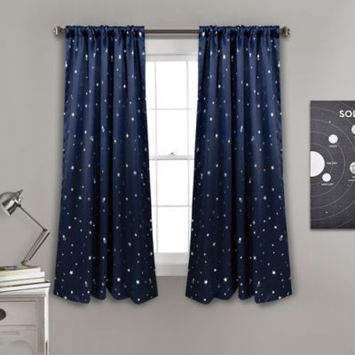 Set Of 2 52"x63" Kids' Star Blackout Window Curtain Panels Navy - Lush Décor