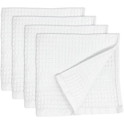 Waffle Towels Wash Cloths - Set of 4 - Classic Style (White)
