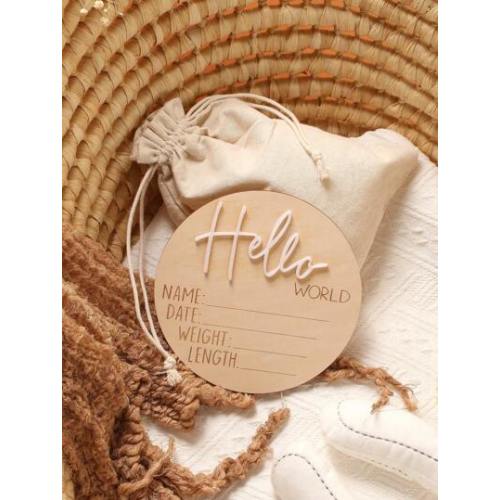 SHEIN Hello World Newborn Sign Wooden Birth Announcement Sign For Hospital Newborn Photo Props Baby Name Signs For Nursery