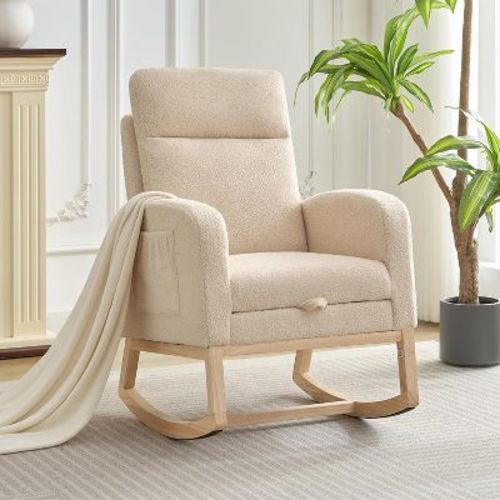 Rocking Chair Nursery,Nursing Rocking Chairs with Foot Rest,Comfortable Rocker Recliner with Side Pocket,for Living Room, Bedroom,Beige-A