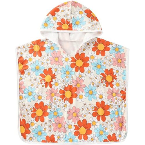 FYBITBO Toddler Baby Girl Boy Hooded Beach Towel Terry Swimsuit Cover Up Poncho Bath Towel Bathing Suit Summer Beach Coverup (Orange Blossoms, 1-2T)