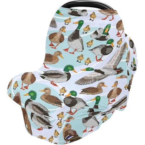 Cute Mallard Ducks Baby Car Seat Covers Farmhouse Animals Carseat Canopy Soft Infant Stroller Cover Nursing Breastfeeding Covers for Girls Boys Newborn Fit Summer Spring Autumn