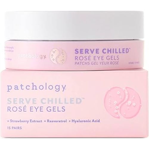 Patchology Serve Chilled Rosé Eye Gels - Eye Patches for Puffy eyes & Dark Circles, Gel Eye Patches, Under Eye Mask w/Hyaluronic Acid, Eye Treatment Products & Mini Beauty Products (15 Pairs/Jar)