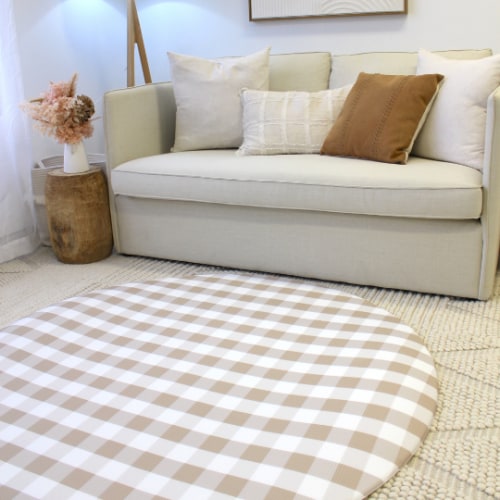 Round Gingham Play Mat - Latte