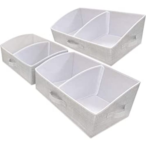 3 Packs Closet Storage Bins - Trapezoid Large Storage Box - Foldable Fabric Baskets for Organizing Clothes - Baby Toiletry, Toys, Towel, DVD, Book (Grey, 20 x 11.2 x 8.3 inches)