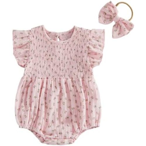 Kavousa Baby Girl Summer Outfit Newborn Girl Bubble Romper Short Sleeve Jumpsuit Cute Infant Spring Clothing