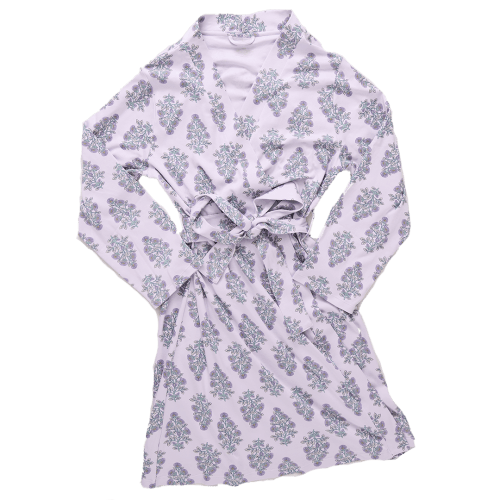 Womens Organic Robe - Lavender Bouquet Floral Blockprint
