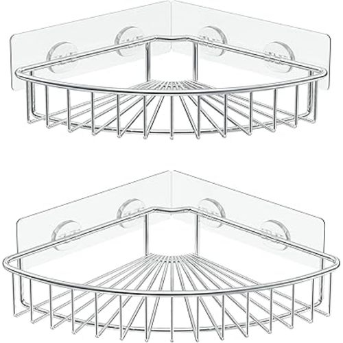 SMARTAKE 2-Pack Corner Shower Caddy, SUS304 Stainless Steel, Wall Mounted Bathroom Shelf with Adhesive, Storage Organizer for Toilet, Dorm and Kitchen (Silver)