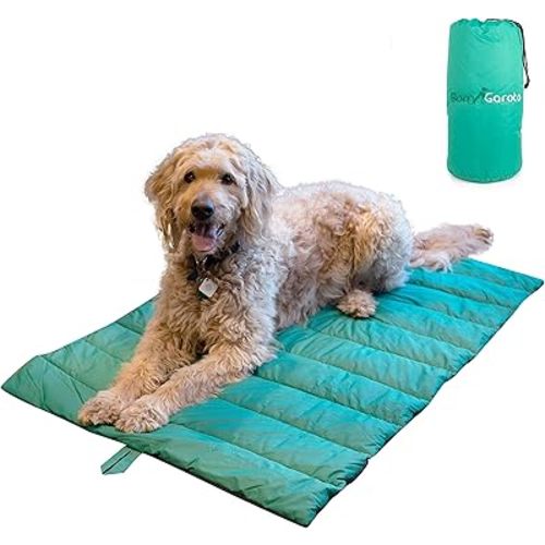 Bom Garoto Portable Pet Mat - 46.5 x 33 Inch Cat and Dog Mat for Crate Bed, Dog Cage, Fireside or Camping! Waterproof Dog Beds for Medium Dogs and Small Dogs. Large Dog Bed with Storage Carry Bag