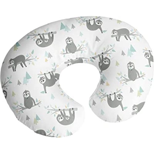 Sweet Jojo Designs Blue Jungle Sloth Nursing Pillow Cover Breastfeeding Pillowcase for Newborn Infant Bottle Breast Feeding Pillow NOT Included Turquoise Green Tropical Botanical Rainforest Animal