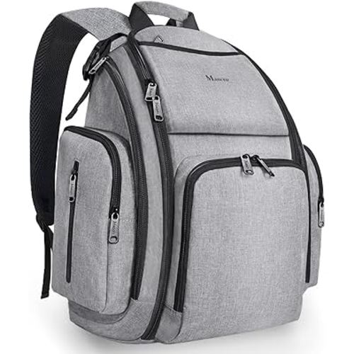 Mancro Diaper Bag Backpack, Large Multifunction Waterproof Travel Baby Changing Bag for Dad Mom with 4 Insulated Pockets and Stroller Straps, Maternity Baby Bag for Boys Girls, Grey