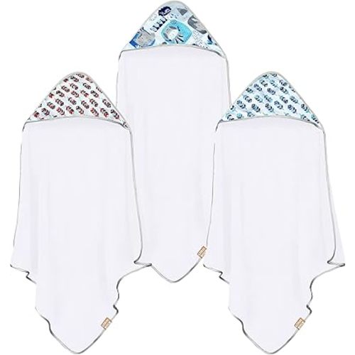 CORAL DOCK 3 Pack Baby Hooded Bath Towel Sets, Ultra Absorbent Baby Essentials Item for Newborn Boy Girl, Baby Bath Shower Towel Gifts for Infant and Toddler - Neutral Feather Jungle