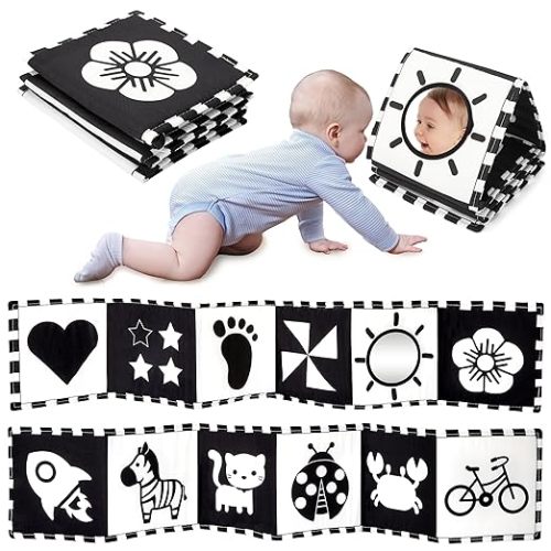Black and White Baby Toys 0-3 Months, High Contrast Newborn Toys 0-3 Months Brain Development, Tummy Time Toys, Soft Baby Book, Infant Toys 0-6-12 Months Visual Stimulation Montessori Toy Gift - Black and White Toy