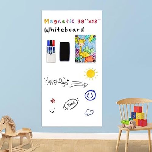 Magnetic Whiteboard Contact Paper 39" x 18”, YOUNGJQ Adhesive Magnetic Dry Erase White Board Sticker for Wall, Peel and Stick Wallpaper, Easy to Write and Clean for Kids Playroom Office