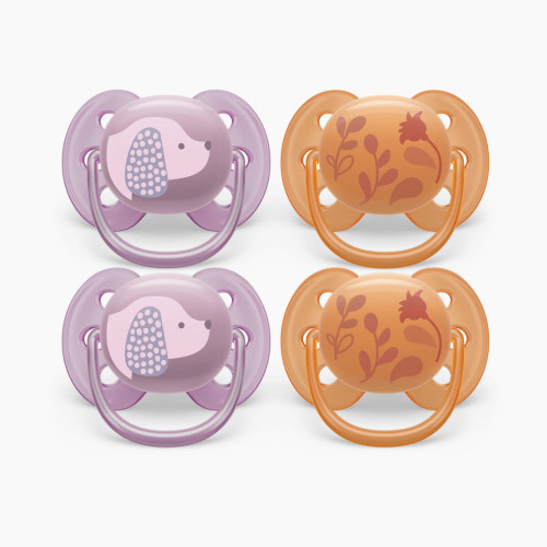 Philips Avent Ultra Soft Pacifier, 6-18 Months (4 Pack) - Violet Puppy/Orange Leaves, 4