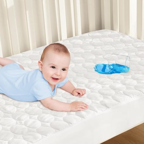 Biloban Waterproof Crib Mattress Protector, Crib Mattress Protector Waterproof (52"x 28"), Quilted Crib Mattress Pad Cover, Soft and Breathable with Deep Skirt, White
