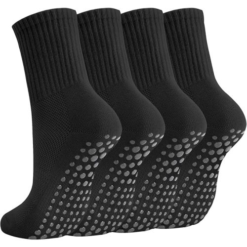 Breslatte Crew Pilates Socks with Grips for Women Non Slip Cotton Grip Socks for Yoga Hospital Barre Home Daily