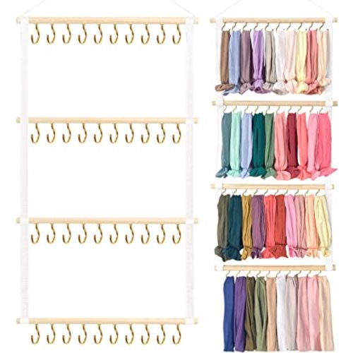 OAOLEER Baby Headband Holder Jewelry Organizer for Girls, 40 Hooks Baby Nylon Bows Hair Accessories Organizer Storage Wall Hanging Decor for Nursery Closet Room Door