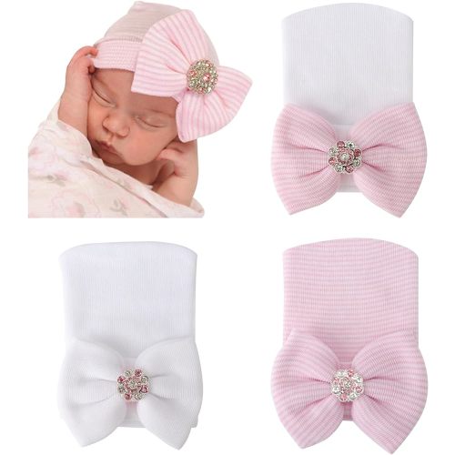DRESHOW BQUBO Newborn Hospital Hat Infant Baby Hat Cap with Big Bow Soft Cute Knot Nursery Beanie