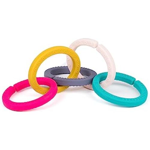 BELLA TUNNO Happy Links - Baby Montessori Silicone Links and Soft Silicone Baby Toys,Teething, Gross Motor Skills, Color Recognition and More, Modern Jewel, One Size (SL01)