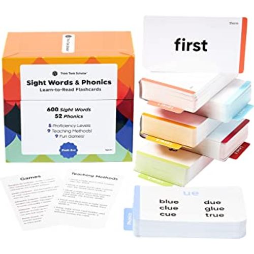 Think Tank Scholar 652 Sight Words/Phonics Flash Cards, Learn to Read: CVC Blends, Short/Long Vowel Sounds, Dolch & Fry High Frequency Site Words + Games: Preschool PreK Kindergarten 1st 2nd 3rd Grade