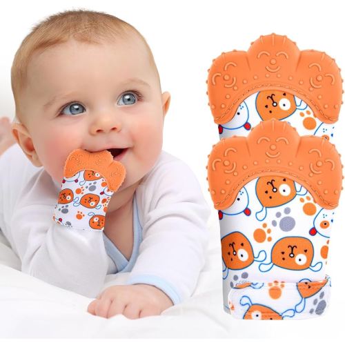 Vicloon 2Pack Silicone Teething Mitt, Soothing Infant Teething Mitten Pain Relief, Prevent Scratches Glove, Safe Silicone Teething Toys for 0-12 Months