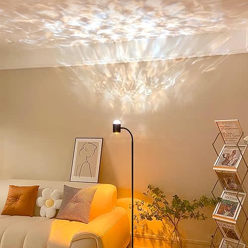 Sunset Lamp Projector with 3D Ocean Wave, 12 Colors Changing & Four Mode with USB Port, RGB Floor Lamp Double Side Lighting with Remote,Creative DIY Mode, 360° Rotation Atmosphere Lamp for Bedroom