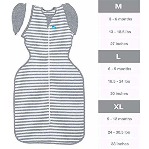 Love To Dream Swaddle UP 50/50 Transition Bag, Gray, Medium, 13-18.5 lbs, Patented Zip-Off Wings, Gently Help Baby Safely Transition from Being swaddled to arms Free Before Rolling Over